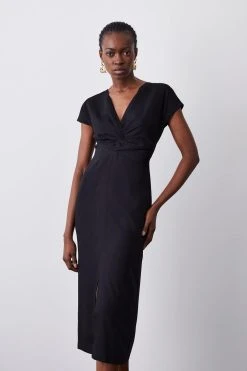 Karen Millen Tall Structured Crepe Midi Dress -Karen Millen shop black tall structured crepe midi dress 3