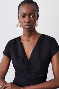 Karen Millen Tall Structured Crepe Midi Dress -Karen Millen shop black tall structured crepe midi dress 4