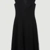 Karen Millen Tall Structured Crepe Seam Detail Full Skirt Midi Dress -Karen Millen shop black tall structured crepe seam detail full skirt midi dress