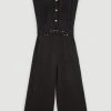 Karen Millen Tall Topstitch Belted Linen Viscose Jumpsuit 2 Karen Millen Tall Topstitch Belted Linen Viscose Jumpsuit -Karen Millen shop black tall topstitch belted linen viscose jumpsuit