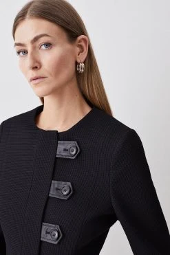 Karen Millen Textured Faux Leather Trim Crop Jacket