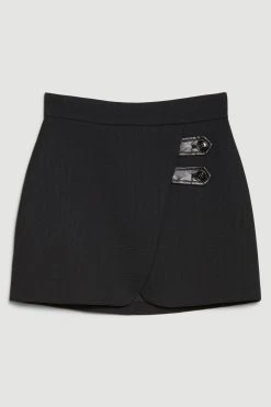 Karen Millen Textured Pu Tab Detail Mini Skirt