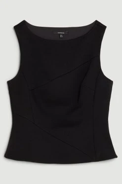 Karen Millen The Founder Italian Seamed Sleeveless Shell Top -Karen Millen shop black the founder italian seamed sleeveless shell top 2