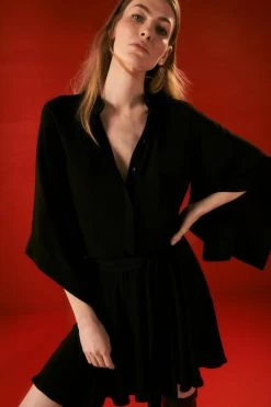 Karen Millen The Founder Koi Embroidered Woven Mini Dress -Karen Millen shop black the founder koi embroidered woven mini dress 3