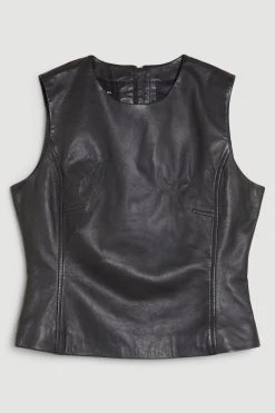 Karen Millen The Founder Leather Washed Shell Top -Karen Millen shop black the founder leather washed shell top 4