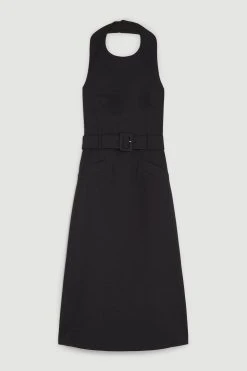 Karen Millen The Founder Tall Compact Stretch Belted Aline Midi Dress -Karen Millen shop black the founder tall compact stretch belted aline midi dress 2