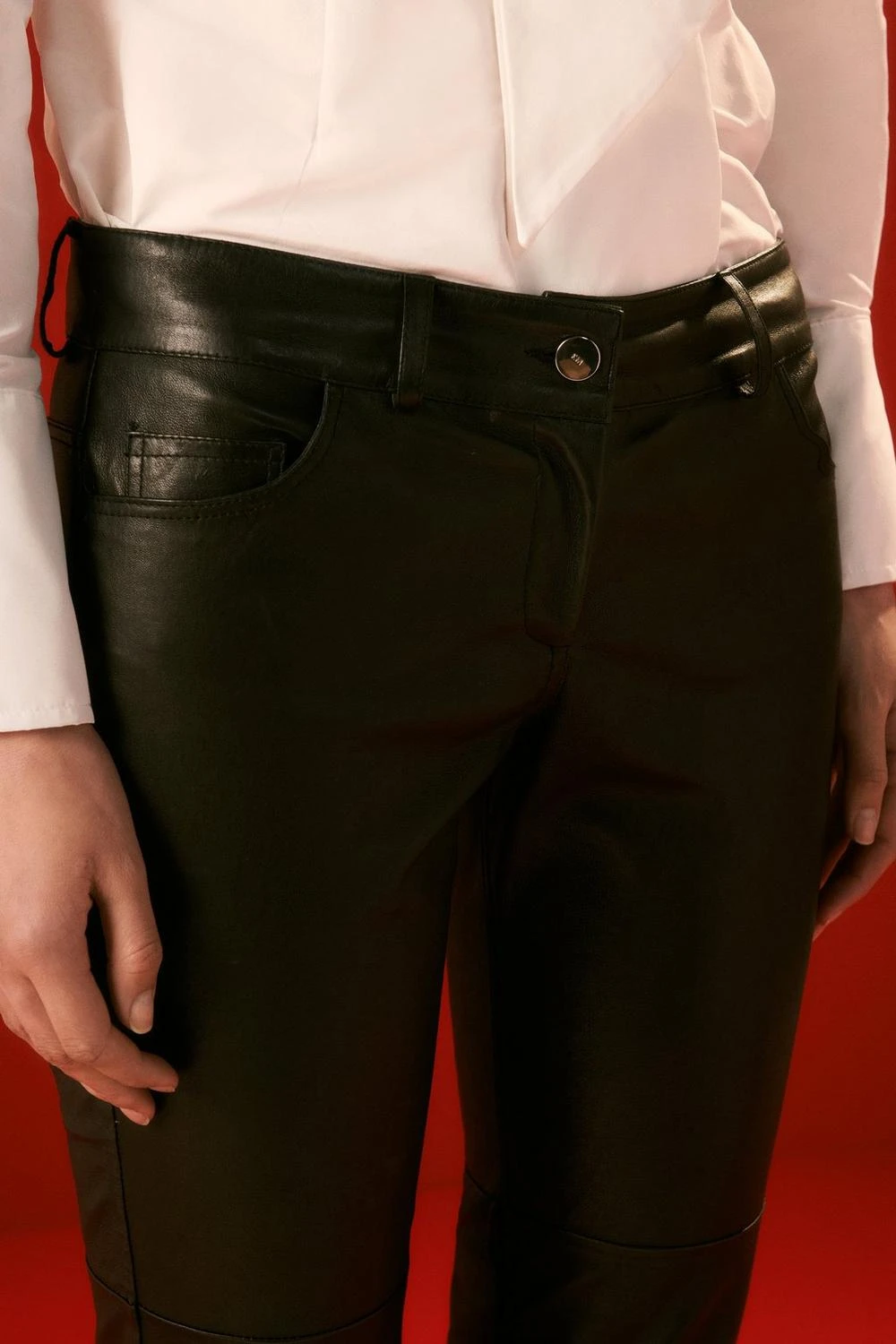 Karen Millen The Founder Veg Tan Stretch Leather Low Rise 5 Pocket Jean 4 Karen Millen The Founder Veg Tan Stretch Leather Low Rise 5 Pocket Jean - Image 2