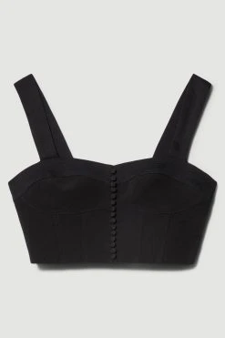 Karen Millen Top Stitch Satin Woven Top -Karen Millen shop black top stitch satin woven top 1