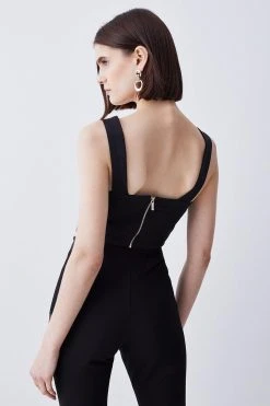 Karen Millen Top Stitch Satin Woven Top -Karen Millen shop black top stitch satin woven top 2