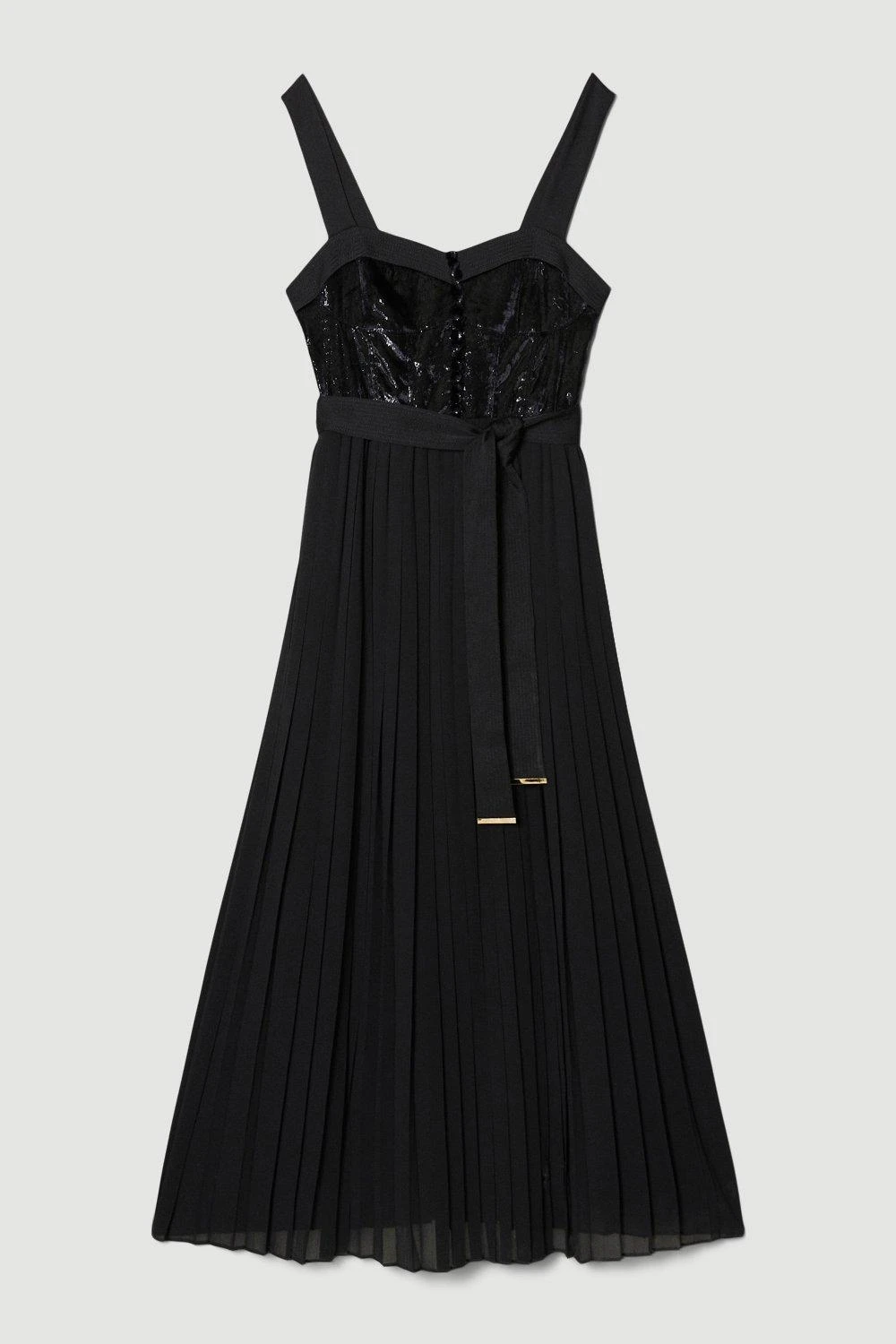 Karen Millen Top Stitch Velvet Satin Sleeved Woven Midi Dress 4 Karen Millen Top Stitch Velvet Satin Sleeved Woven Midi Dress - Image 2