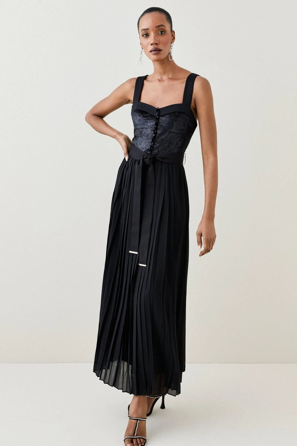 Karen Millen Top Stitch Velvet Satin Sleeved Woven Midi Dress 7 Karen Millen Top Stitch Velvet Satin Sleeved Woven Midi Dress - Image 5