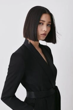 Karen Millen Tuxedo Belted Wrap Jumpsuit -Karen Millen shop black tuxedo belted wrap jumpsuit 1