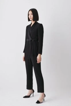 Karen Millen Tuxedo Belted Wrap Jumpsuit -Karen Millen shop black tuxedo belted wrap jumpsuit 2