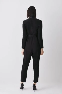 Karen Millen Tuxedo Belted Wrap Jumpsuit -Karen Millen shop black tuxedo belted wrap jumpsuit 3