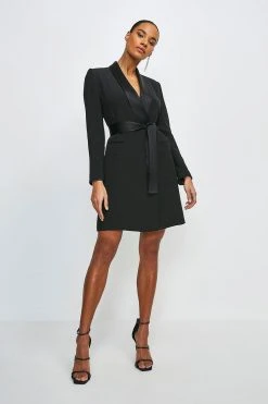 Karen Millen Tuxedo Wrap Mini Dress -Karen Millen shop black tuxedo wrap mini dress 2