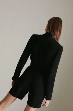Karen Millen Tuxedo Wrap Playsuit -Karen Millen shop black tuxedo wrap playsuit 1