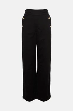 Karen Millen Twill Tab Waist Woven Wide Leg Trouser -Karen Millen shop black twill tab waist woven wide leg trouser 2
