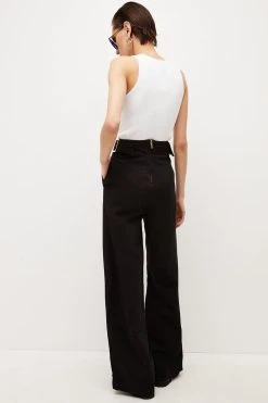 Karen Millen Twill Tab Waist Woven Wide Leg Trouser