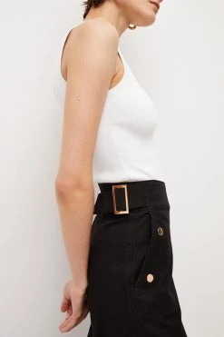 Karen Millen Twill Tab Waist Woven Wide Leg Trouser -Karen Millen shop black twill tab waist woven wide leg trouser 3