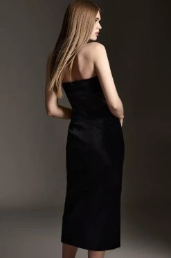 Karen Millen Velvet Corset Bodice Bandeau Midi Dress -Karen Millen shop black velvet corset bodice bandeau midi dress 2