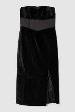 Karen Millen Velvet Corset Bodice Bandeau Midi Dress
