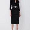 Karen Millen Velvet Forever Diamante Belted Pencil Midi Dress