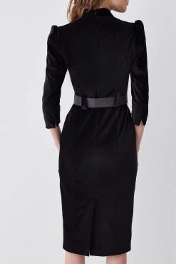 Karen Millen Velvet Forever Diamante Belted Pencil Midi Dress 8 Karen Millen Velvet Forever Diamante Belted Pencil Midi Dress -Karen Millen shop black velvet forever diamante belted pencil midi dress 2