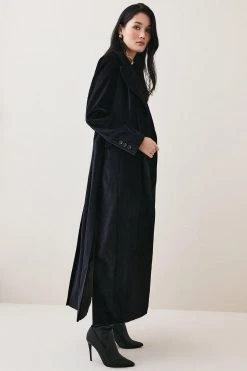 Karen Millen Velvet Longline Coat -Karen Millen shop black velvet longline coat 1 5