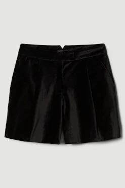 Karen Millen Velvet Tailored Shorts -Karen Millen shop black velvet tailored shorts 1 2