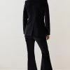Karen Millen Velvet Waistband Detail Tailored Kickflare Trouser -Karen Millen shop black velvet waistband detail tailored kickflare trouser