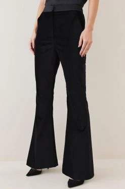 Karen Millen Velvet Waistband Detail Tailored Kickflare Trouser 9 Karen Millen Velvet Waistband Detail Tailored Kickflare Trouser -Karen Millen shop black velvet waistband detail tailored kickflare trouser 1 3