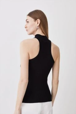Karen Millen Viscose Blend Funnel Neck Vest -Karen Millen shop black viscose blend funnel neck vest 2