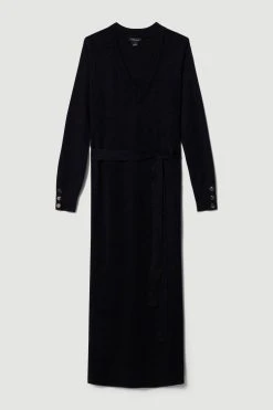 Karen Millen Viscose Blend Knit Belted Slouchy Midi Dress