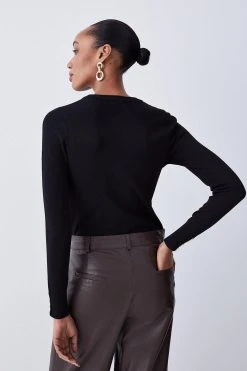 Karen Millen Viscose Blend Knitted Crew Neck Jumper -Karen Millen shop black viscose blend knitted crew neck jumper 2