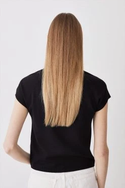 Karen Millen Viscose Blend Knitted T-shirt -Karen Millen shop black viscose blend knitted t shirt 1