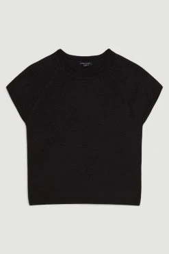 Karen Millen Viscose Blend Knitted T-shirt -Karen Millen shop black viscose blend knitted t shirt 3