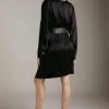 Karen Millen Viscose Crepe Plunge Neck Belted Mini Dress -Karen Millen shop black viscose crepe plunge neck belted mini dress