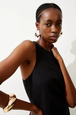 Karen Millen Viscose Linen Halter Woven Column Midi Dress