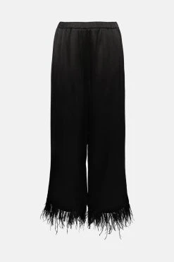 Karen Millen Viscose Satin Back Crepe Feather Hem Trouser -Karen Millen shop black viscose satin back crepe feather hem trouser 3