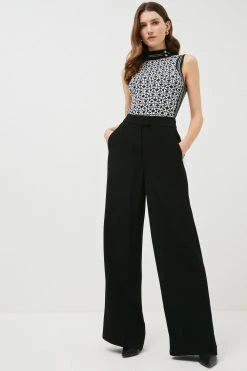 Karen Millen Viscose Satin Back Crepe Wide Leg Trousers