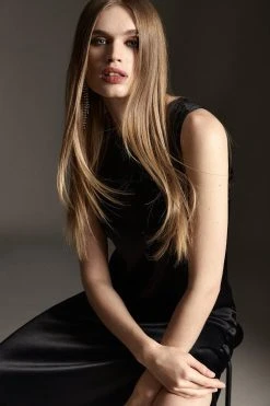 Karen Millen Viscose Satin Column Midi Dress -Karen Millen shop black viscose satin column midi dress 3