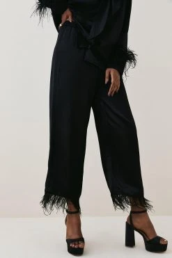 Karen Millen Viscose Satin Feather Cuff Tie Neck Shirt 8 Karen Millen Viscose Satin Feather Cuff Tie Neck Shirt -Karen Millen shop black viscose satin feather cuff tie neck shirt 1