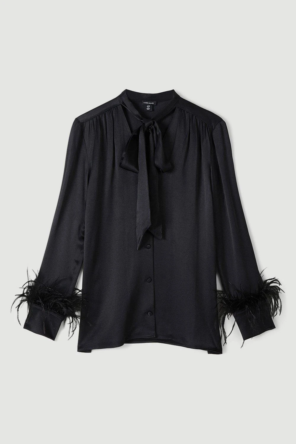 Karen Millen Viscose Satin Feather Cuff Tie Neck Shirt 5 Karen Millen Viscose Satin Feather Cuff Tie Neck Shirt - Image 3
