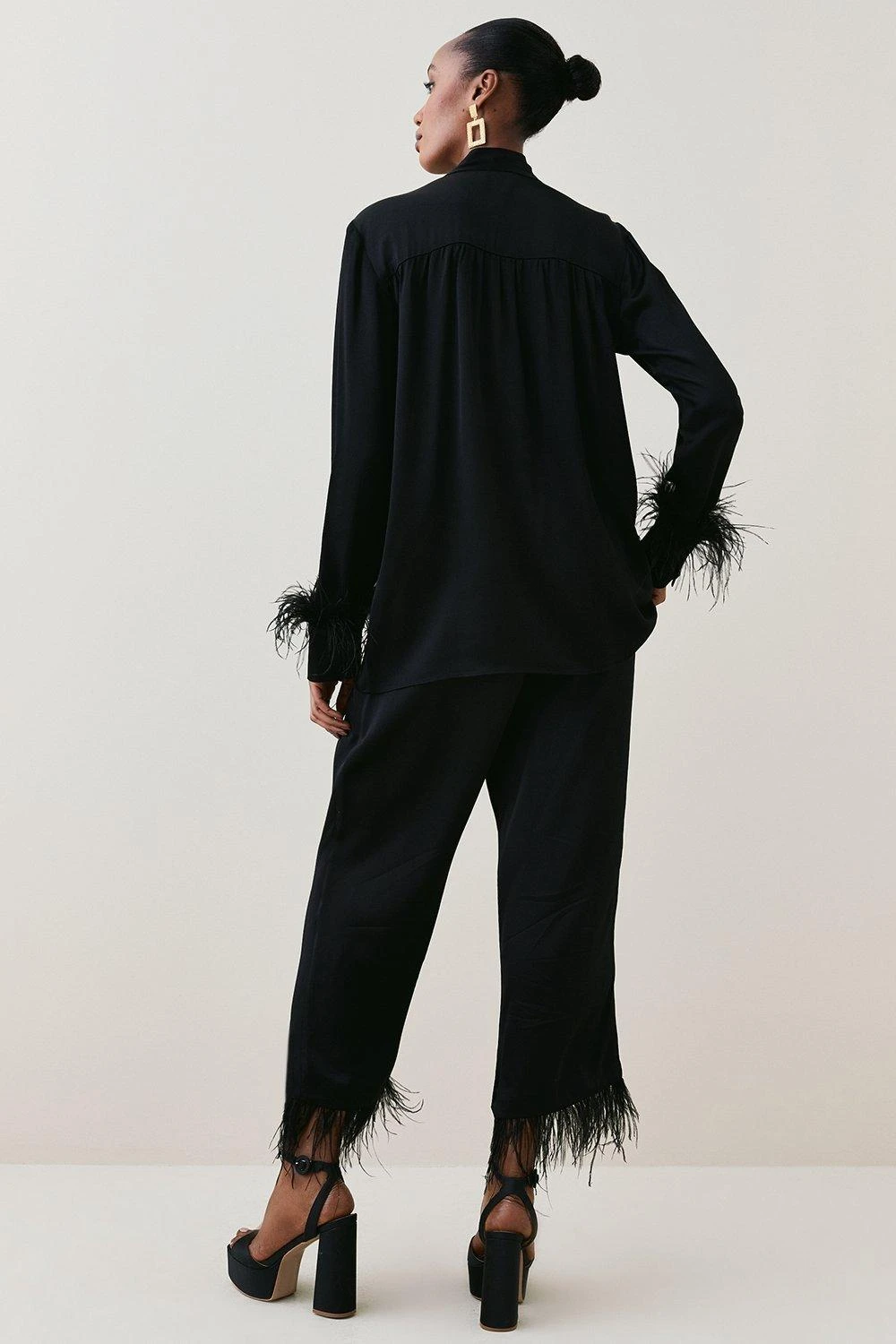 Karen Millen Viscose Satin Feather Cuff Tie Neck Shirt 6 Karen Millen Viscose Satin Feather Cuff Tie Neck Shirt - Image 4