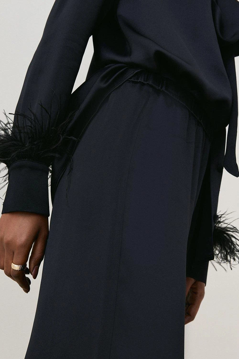 Karen Millen Viscose Satin Feather Cuff Tie Neck Shirt 3 Karen Millen Viscose Satin Feather Cuff Tie Neck Shirt