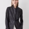 Karen Millen Washed Leather Notch Neck Forever Jacket -Karen Millen shop black washed leather notch neck forever jacket