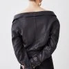 Karen Millen Washed Leather Off The Shoulder Biker Jacket