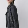 Karen Millen Washed Shrunken Leather Biker Jacket