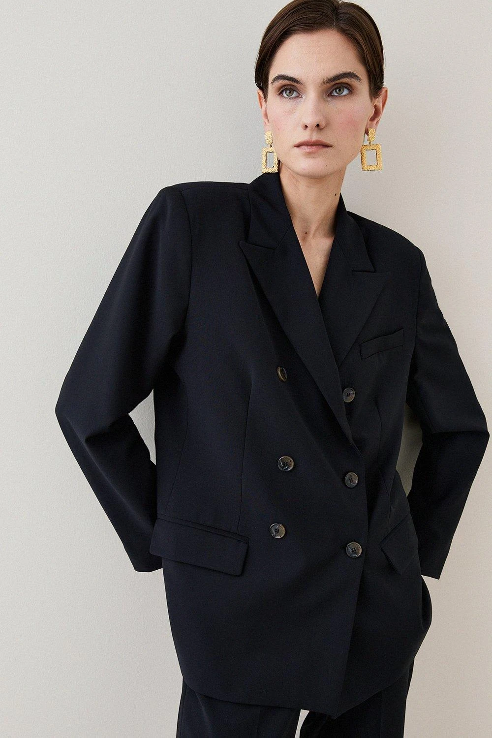 Karen Millen Wool Blend Double Breasted Tailored Jacket 3 Karen Millen Wool Blend Double Breasted Tailored Jacket