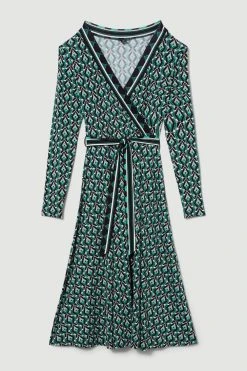 Karen Millen Petite Wrap Front Viscose Blend Jersey Midi Dress